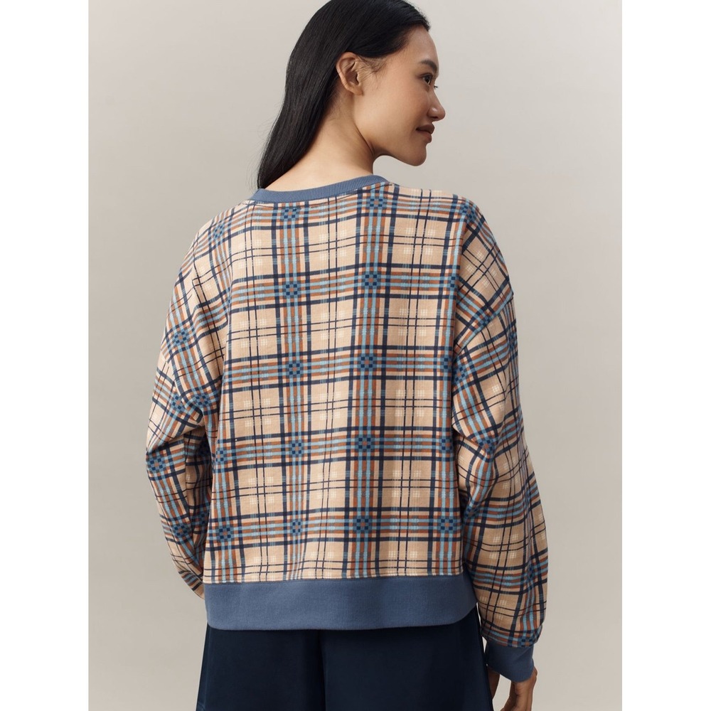 Mauve graphic plaid sweatshirt. Size large highly rated 4.9 sold out retail $59 - Picture 4 of 4